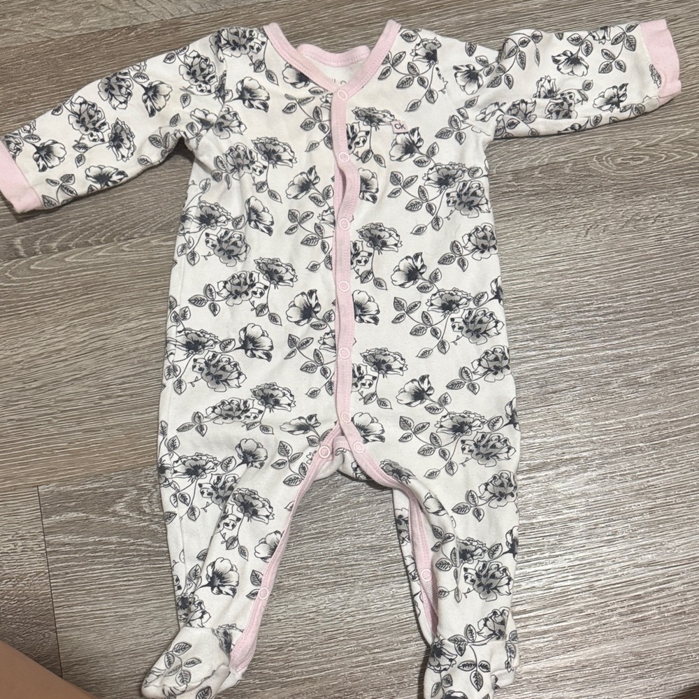 Calvin Klein Black and Pink Floral Kids Footie